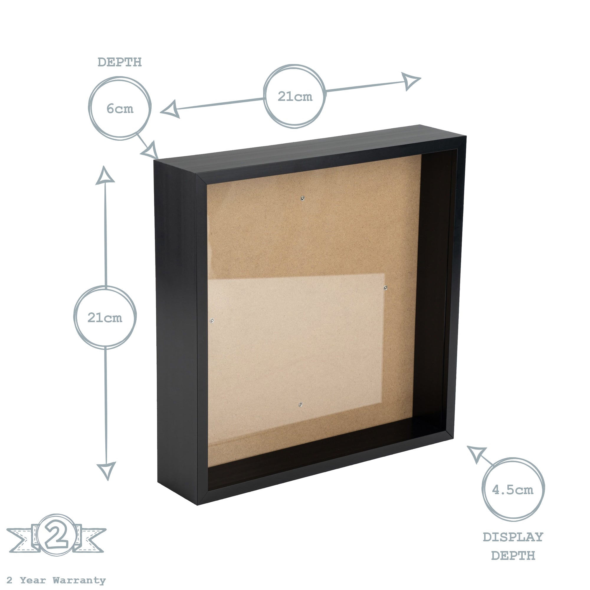 8" x 8" Black 3D Deep Box Photo Frame with White 6" x 6" Mount