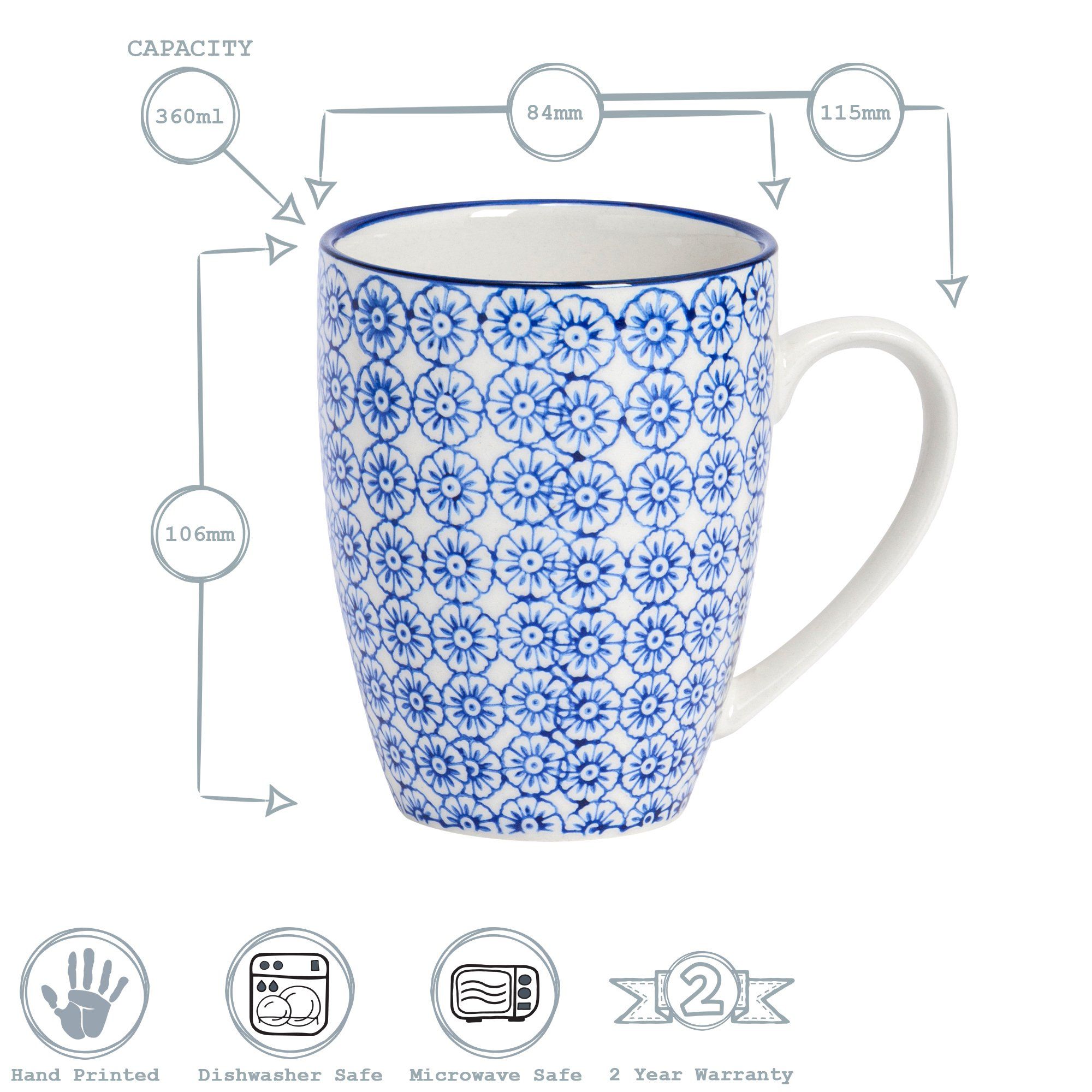 360ml Hand Printed China Coffee Mug