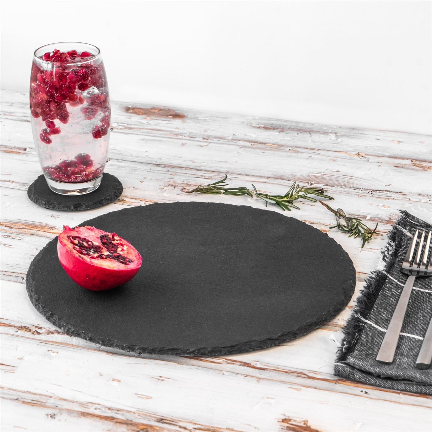 12pc Black Round Slate Placemat & Coaster Sets
