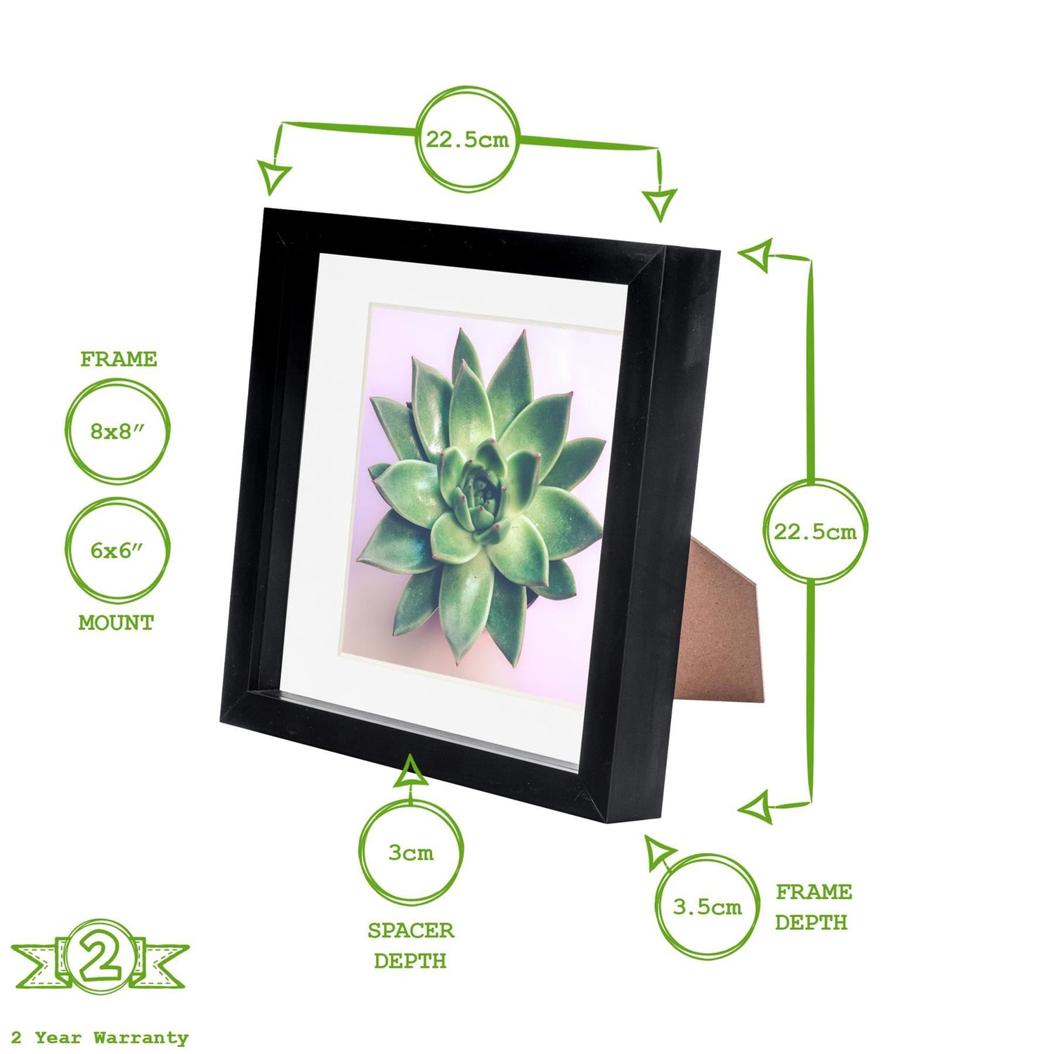 8" x 8" White 3D Box Photo Frame with 6" x 6" Mount - Black Spacer