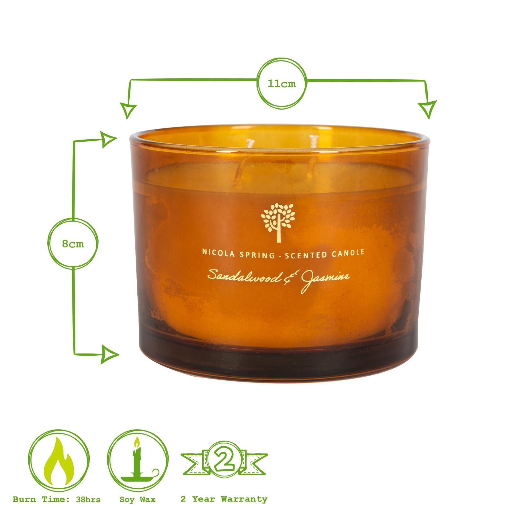 350g Double Wick Sandalwood & Jasmine Scented Soy Wax Candle