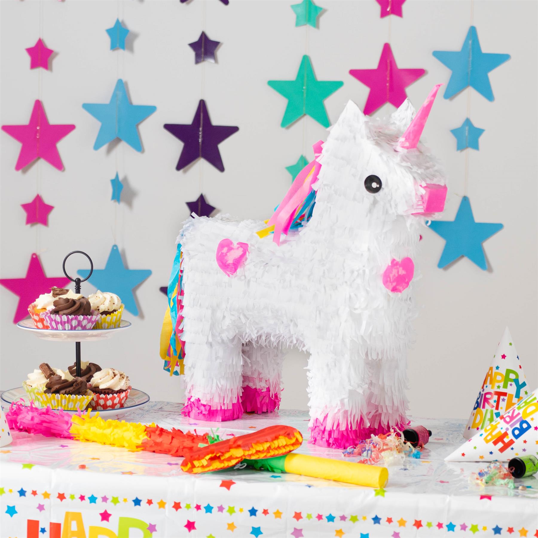Unicorn Pinata with Stick & Blindfold