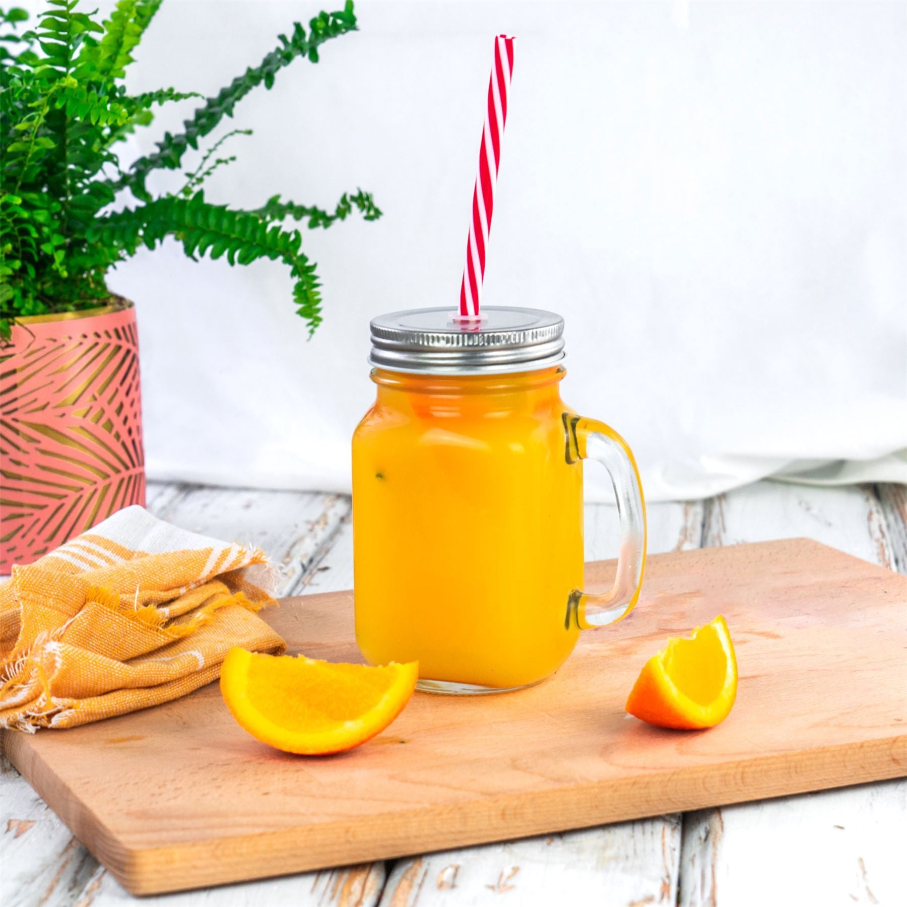 450ml Jam Jar Drinking Glasses with Lids & Straws - Pack of Four