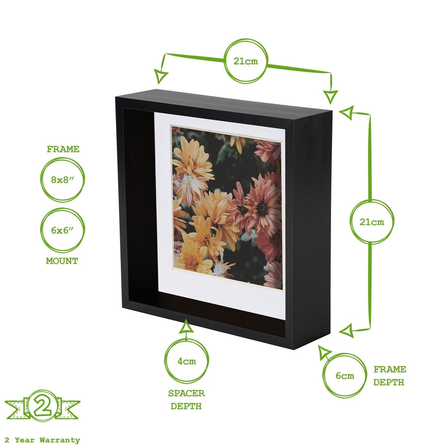8" x 8" White 3D Deep Box Photo Frame with 6" x 6" Mount