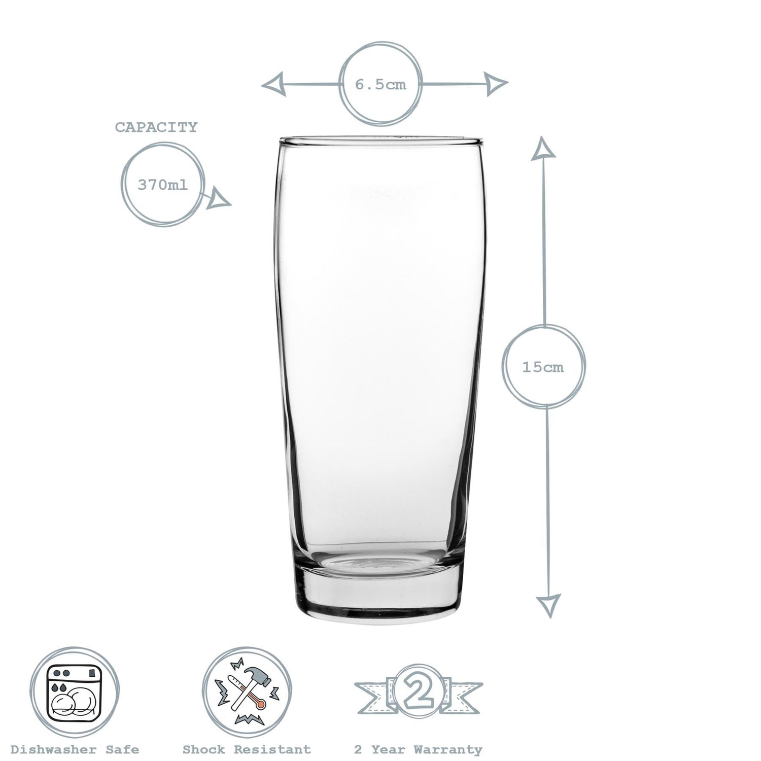 370ml Bardi Willi Becher Beer Glasses - Pack of Six
