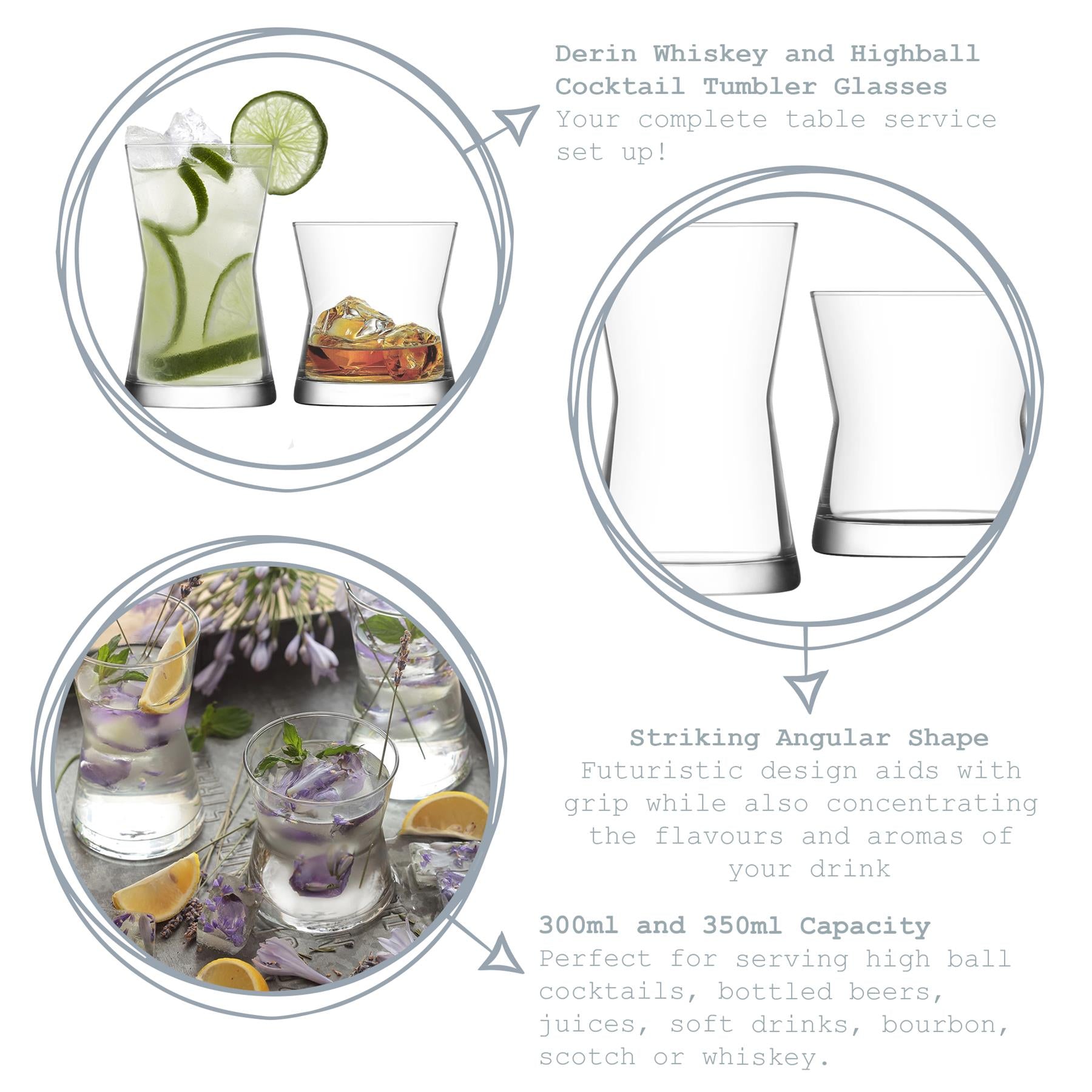 12pc Derin Tumbler & Highball Glasses Set