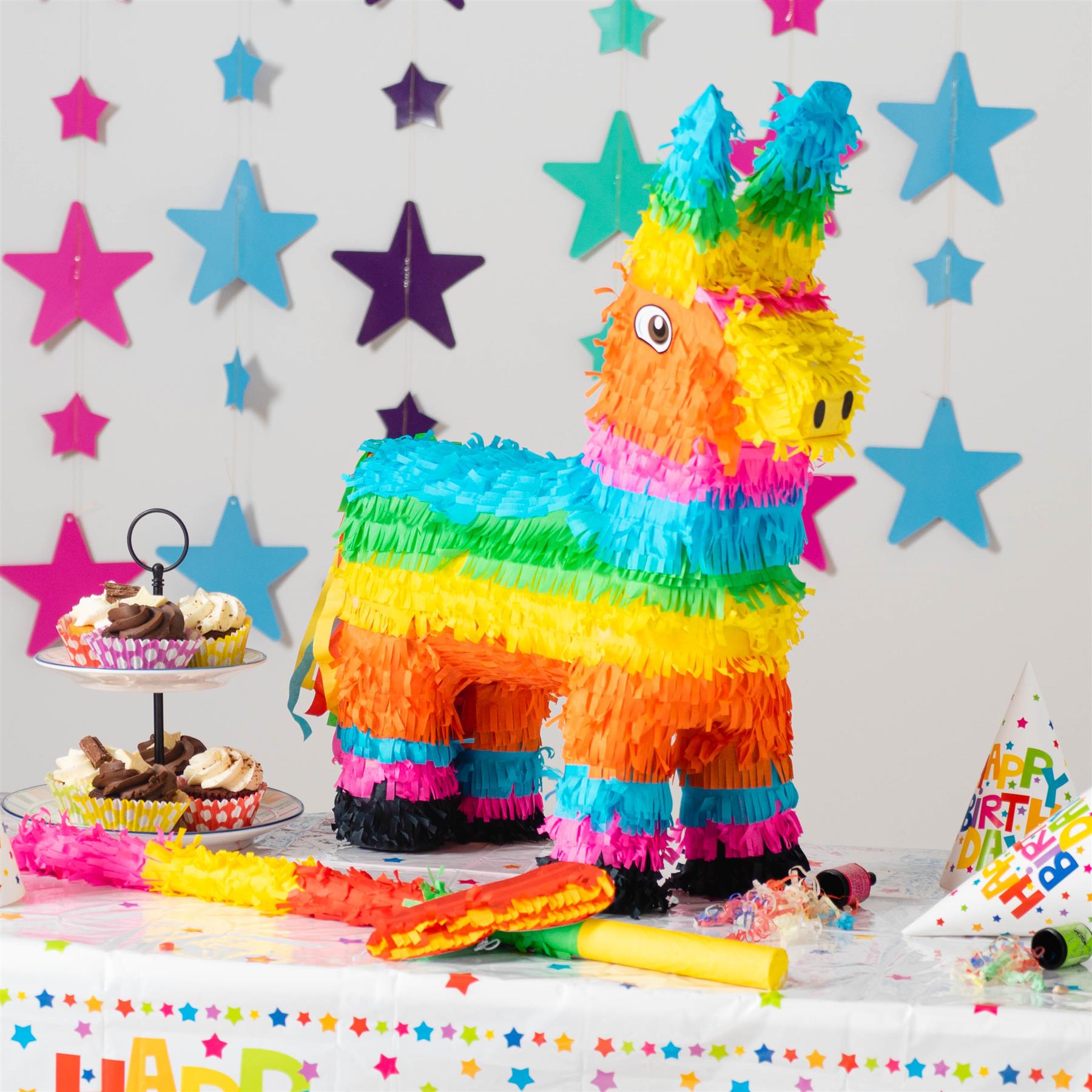 Donkey Pinata with Stick & Blindfold