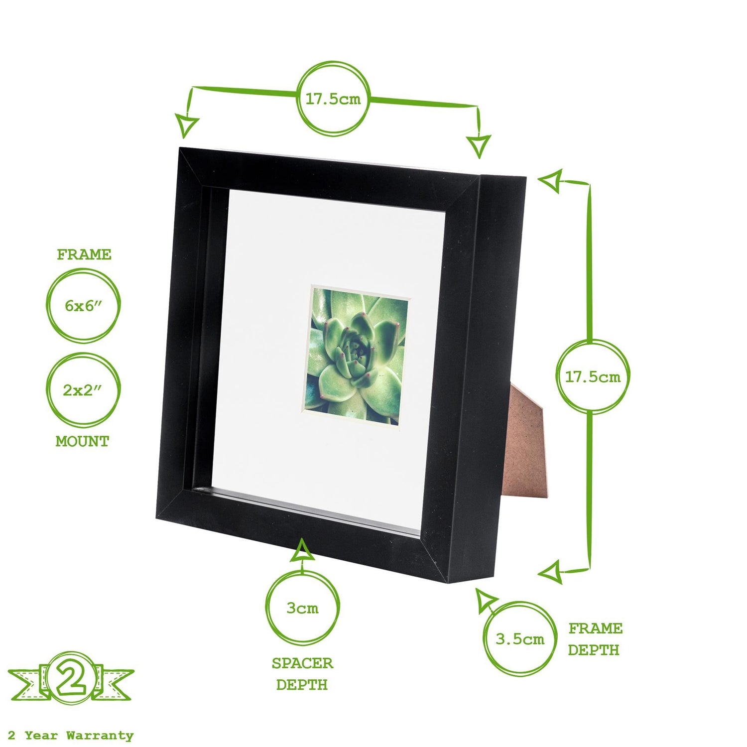6" x 6" Black 3D Box Photo Frame with 2" x 2" Mount