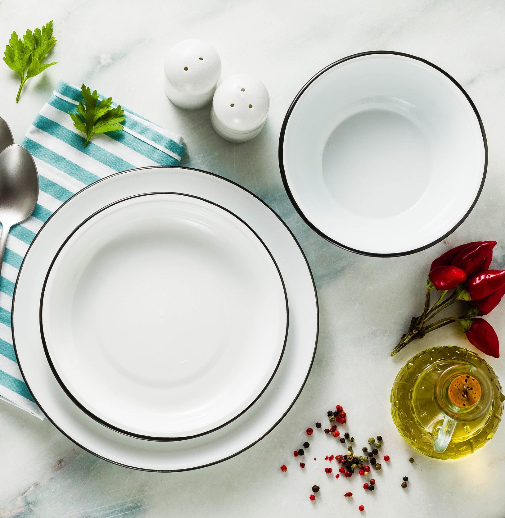 Enamel Plates, cups and bowls