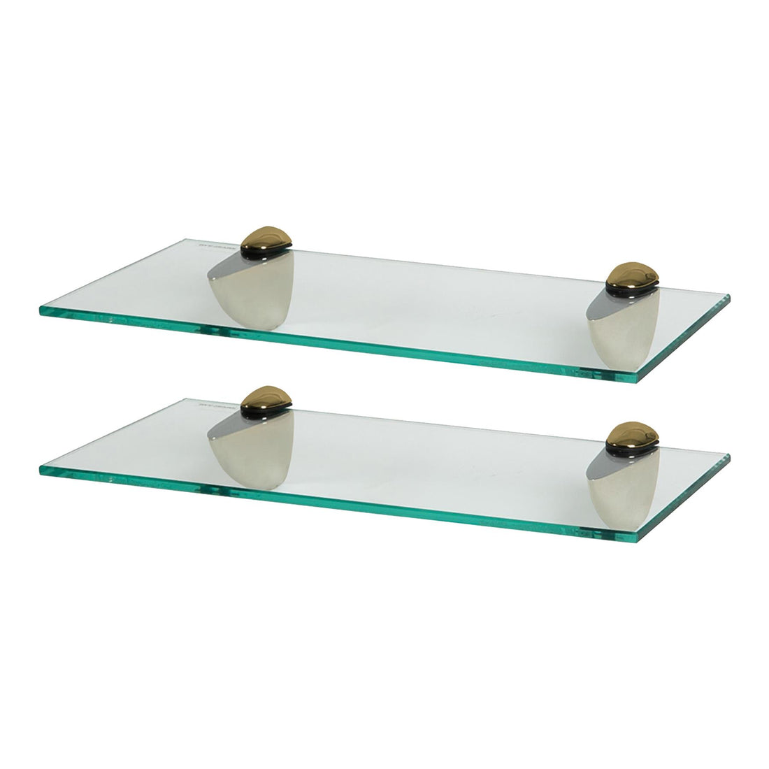 40cm Floating Glass Bathroom Shelves with Gold Brackets - Pack of 2