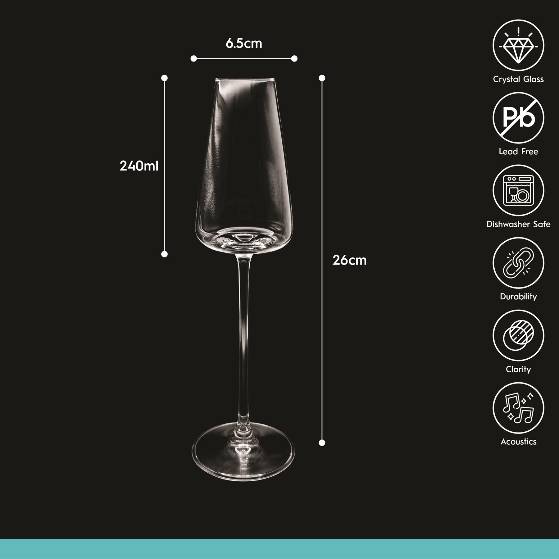 240ml Dulwich Crystal Champagne Flutes - Pack of Six