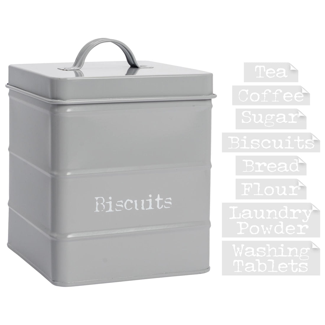 Grey 3.5L Vintage Metal Tea, Coffee &amp; Sugar Canister with Labels
