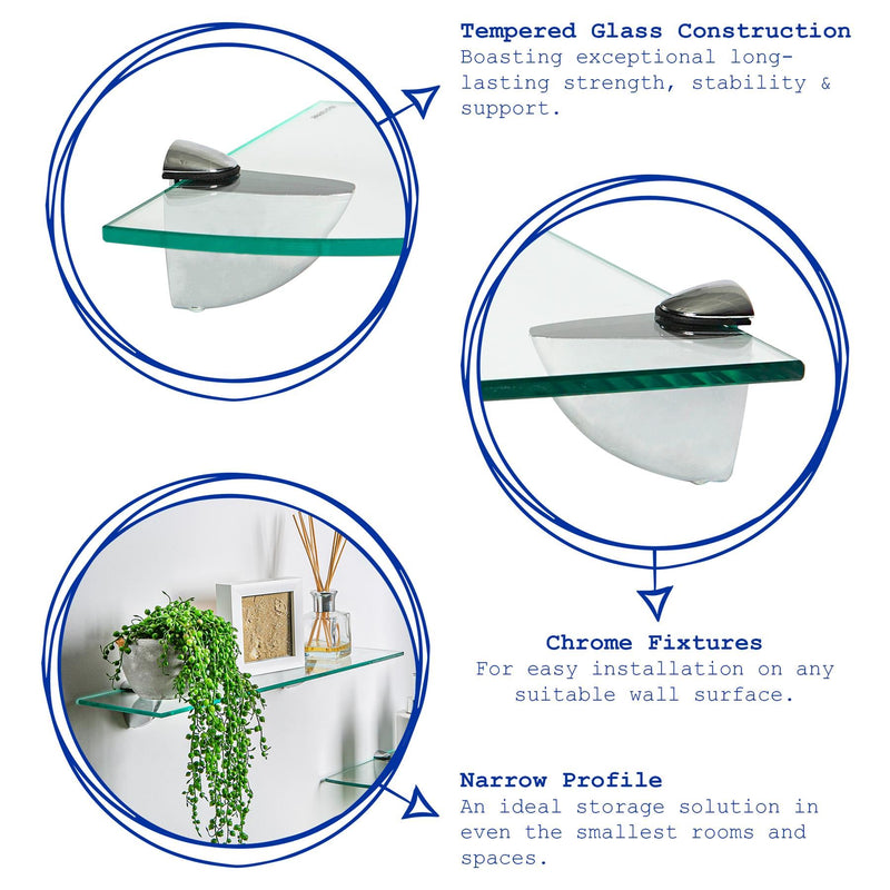 Floating Glass Bathroom Shelf - 40cm - By Harbour Housewares