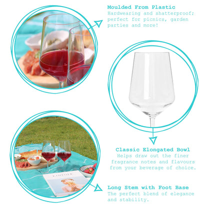 500ml Reusable Plastic Wine Glasses - Pack of 6