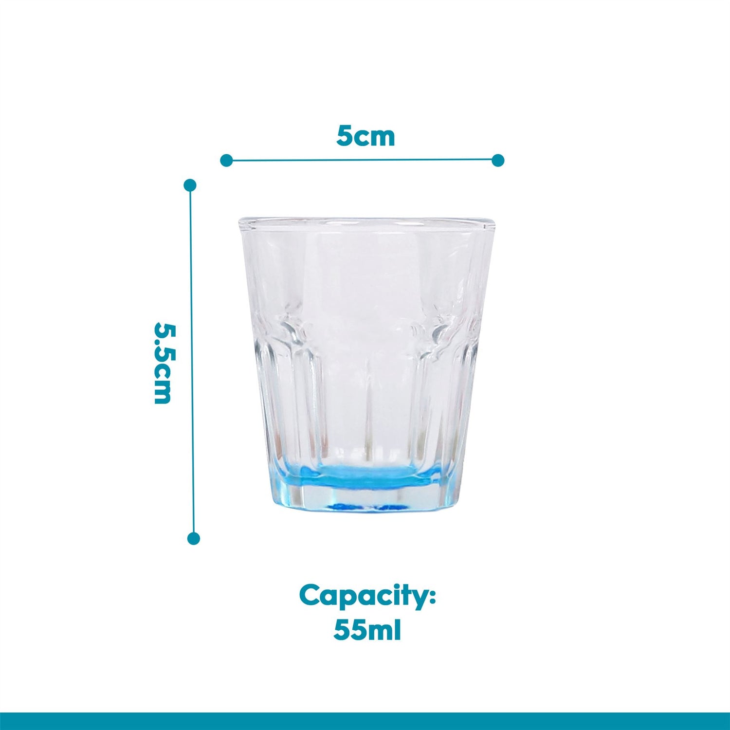 55ml Panelled Shot Glasses with Coloured Base - Pack of 6