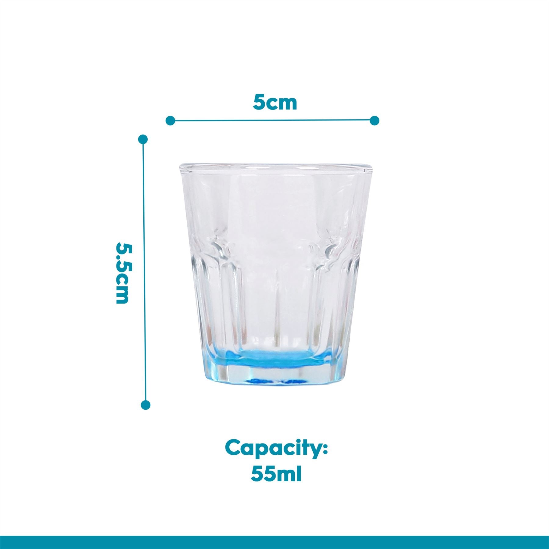 55ml Panelled Shot Glasses with Coloured Base - Pack of 6