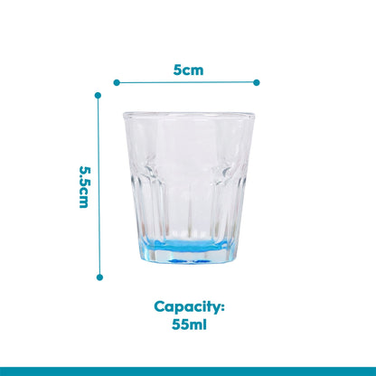 55ml Panelled Shot Glasses with Coloured Base - Pack of 6