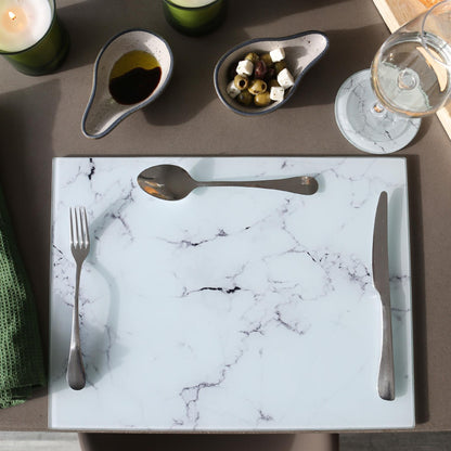 Rectangle Glass Placemats - 40cm x 30cm - Marble - Pack of 6