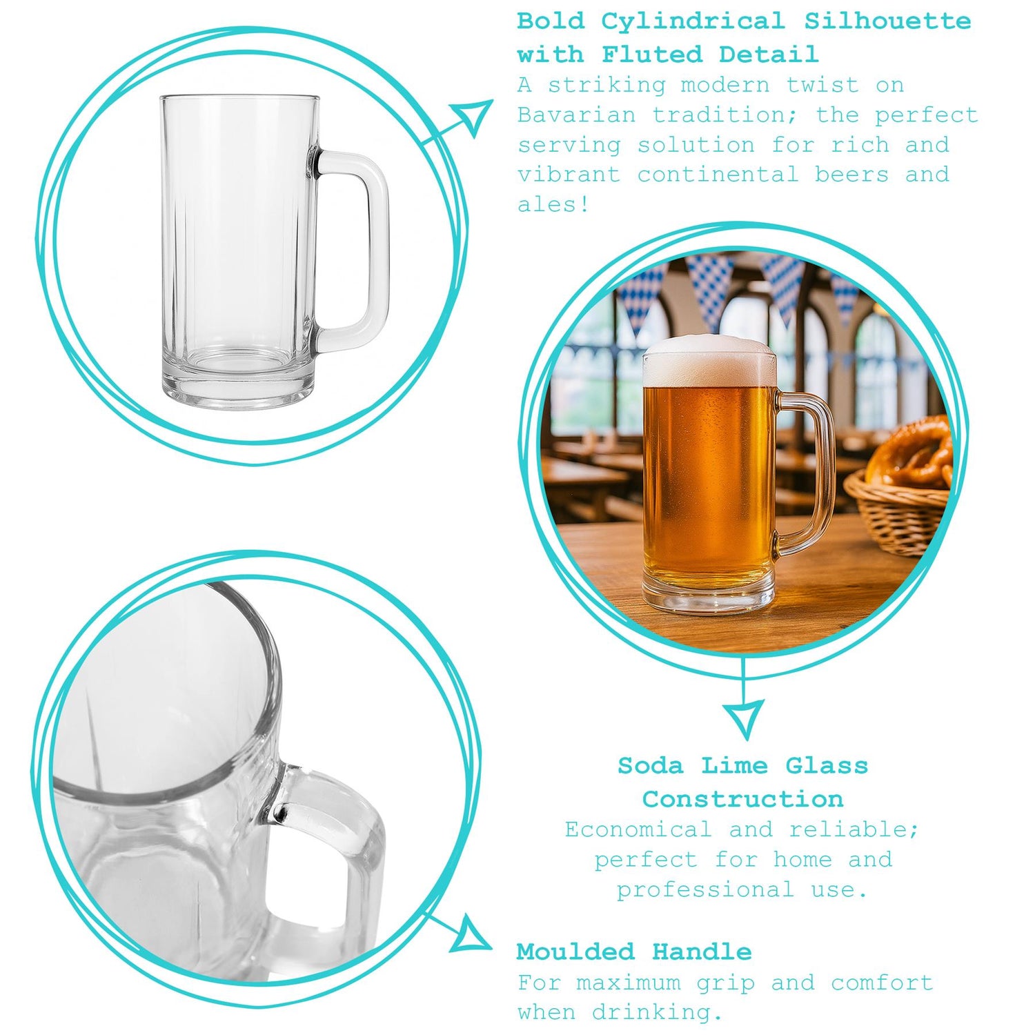 540ml Glass Pint Beer Mugs - Pack of 4