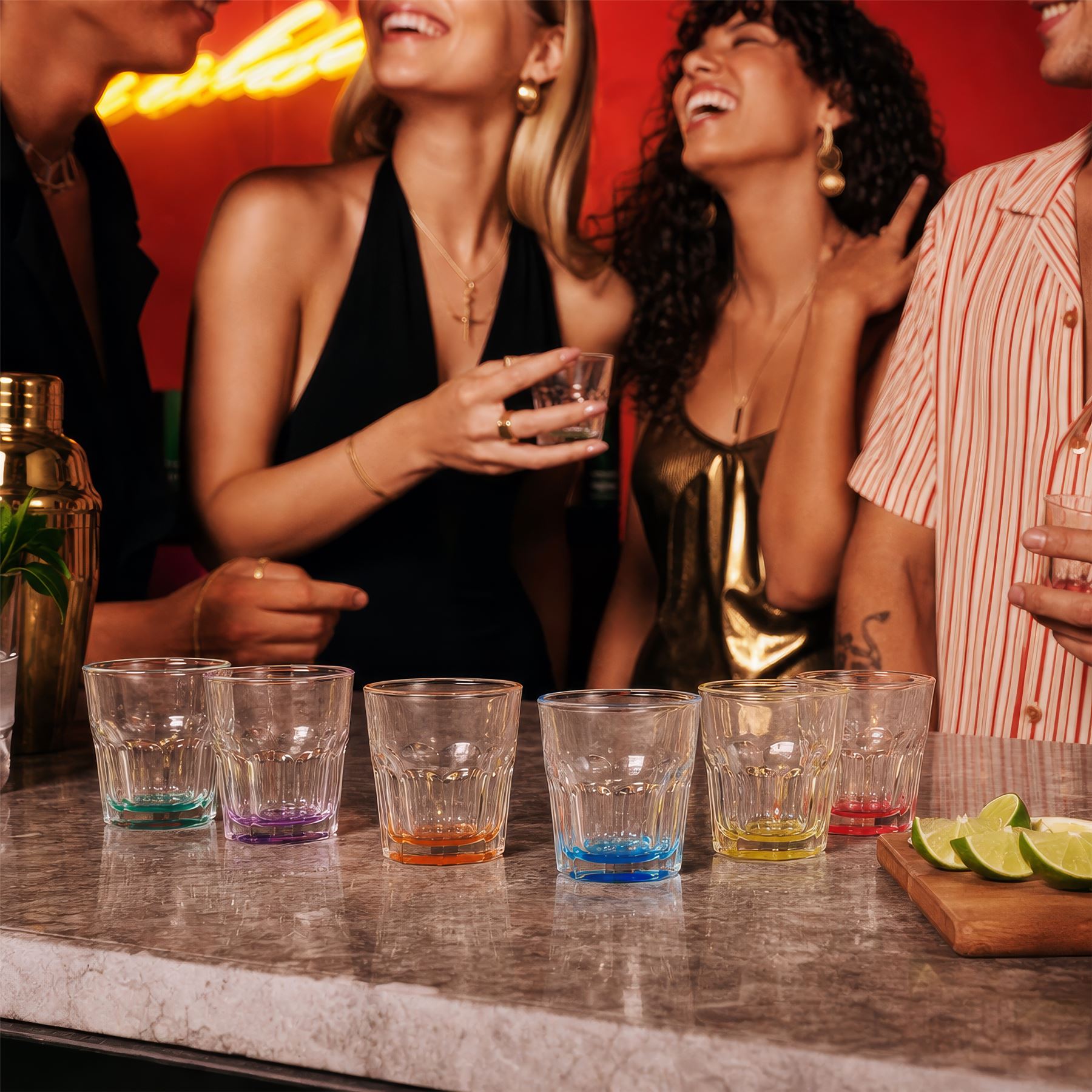 55ml Panelled Shot Glasses with Coloured Base - Pack of 6
