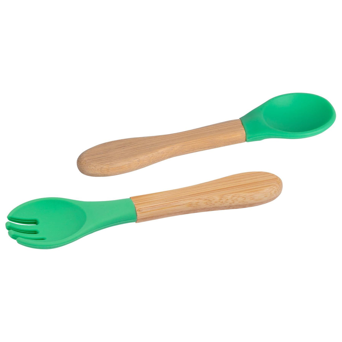 2-Piece Bamboo Baby Weaning Fork &amp; Spoon Set with Green Silicone Tips
