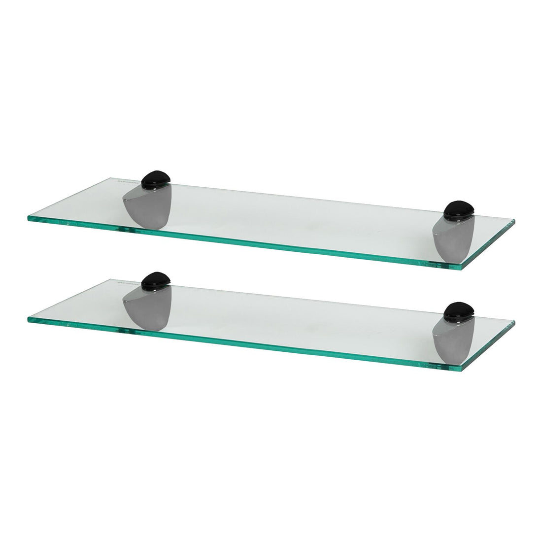 50cm Floating Glass Bathroom Shelves with Black Brackets - Pack of 2