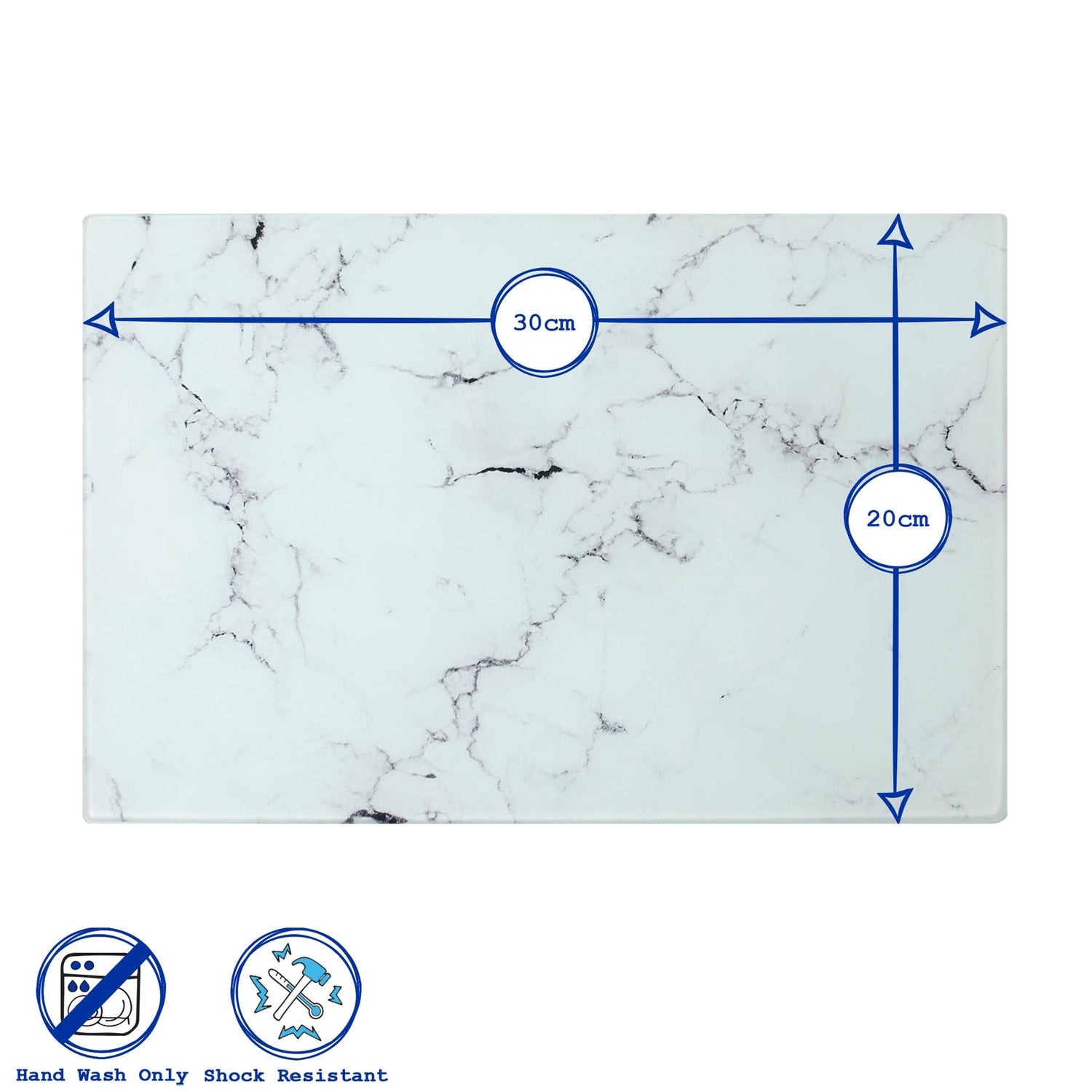 Rectangle Glass Placemats - 30cm x 20cm - Marble - Pack of 6