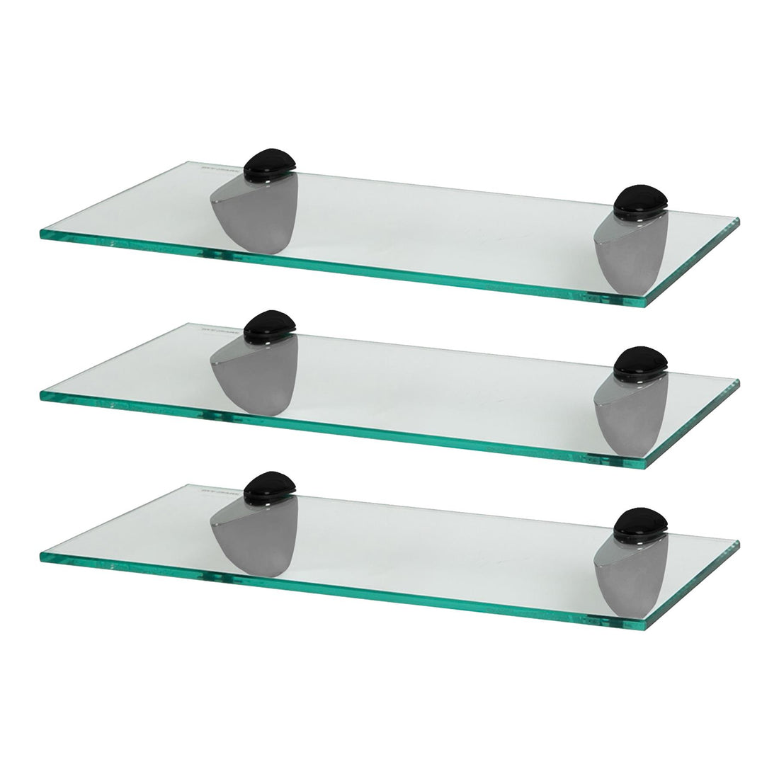 40cm Floating Glass Bathroom Shelves with Black Brackets - Pack of 3