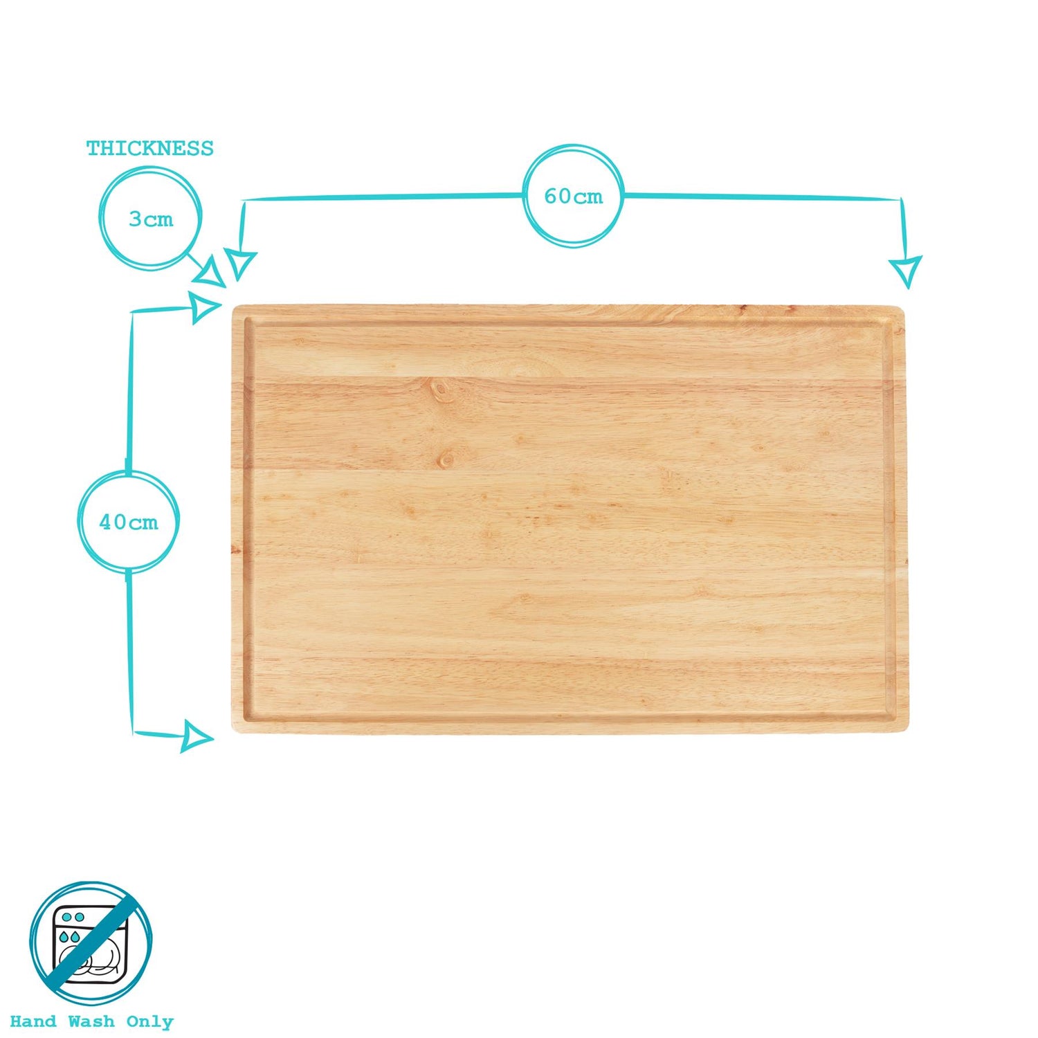 Wooden Butchers Block Chopping Board - 60cm x 40cm