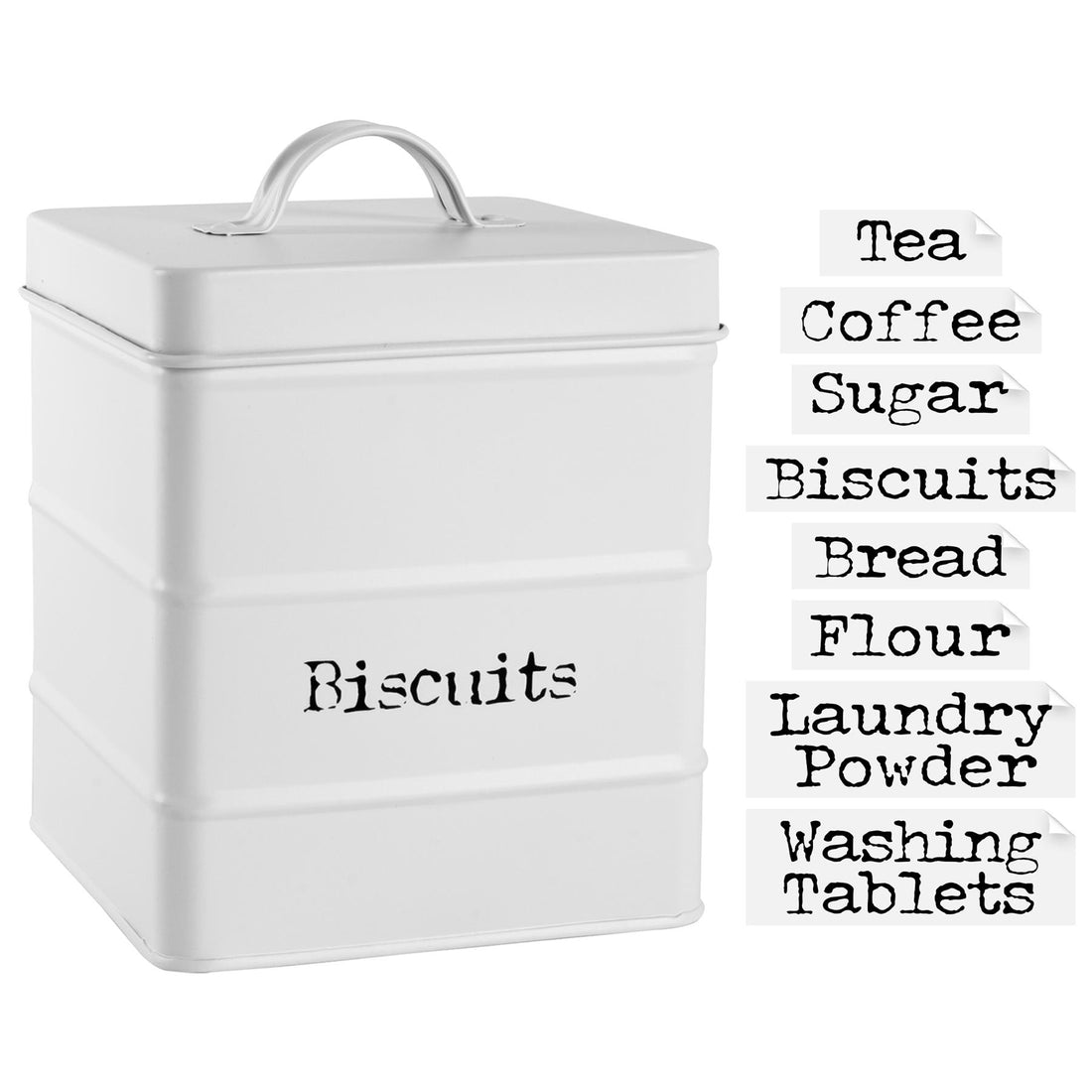 White 3.5L Vintage Metal Tea, Coffee &amp; Sugar Canister with Labels