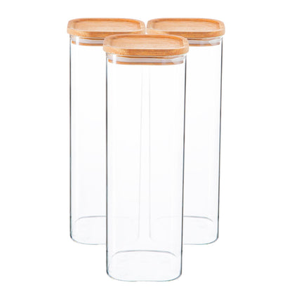 2.2L Square Glass Storage Jars with Wooden Lid - Pack of 3 - By Argon Tableware