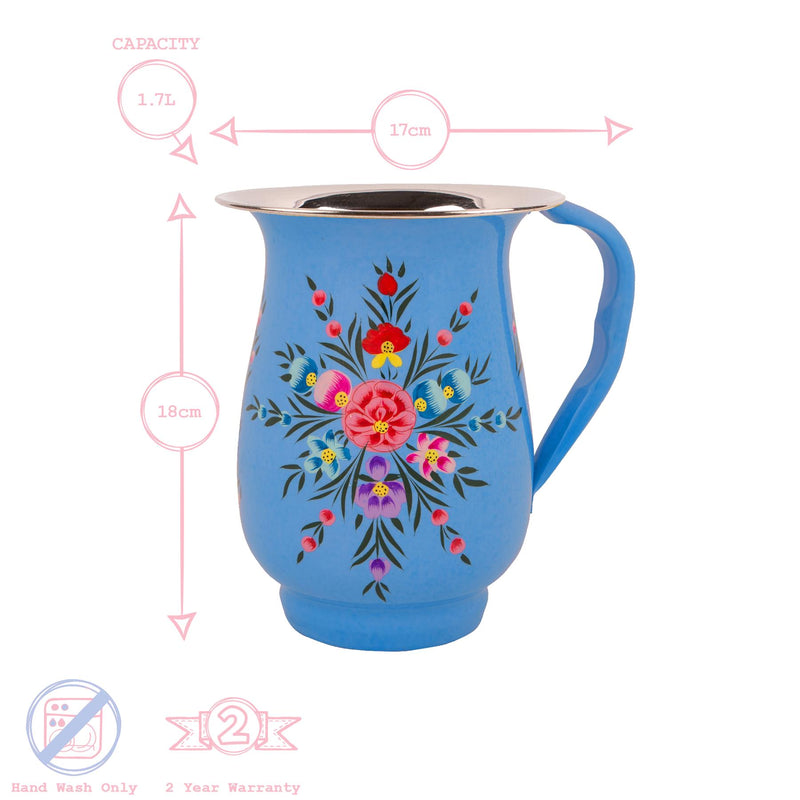 Pansy 1.7L Hand-Painted Picnic Water Jug with Mixed 300ml Tumblers Set - By BillyCan