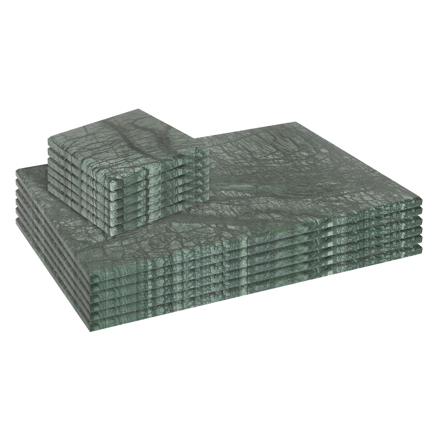 12pc Rectangle Marble Placemats &amp; Square Coasters Set - 30cm x 20cm - Green - By Argon Tableware