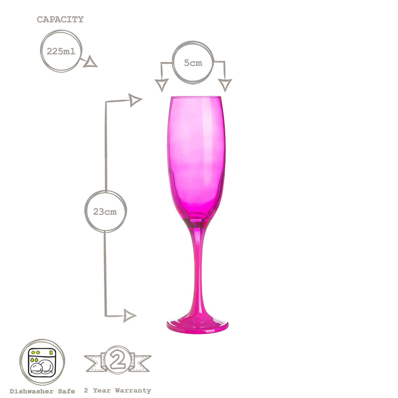 220ml Glass Champagne Flutes - Pink - Pack of Two - By Argon Tableware