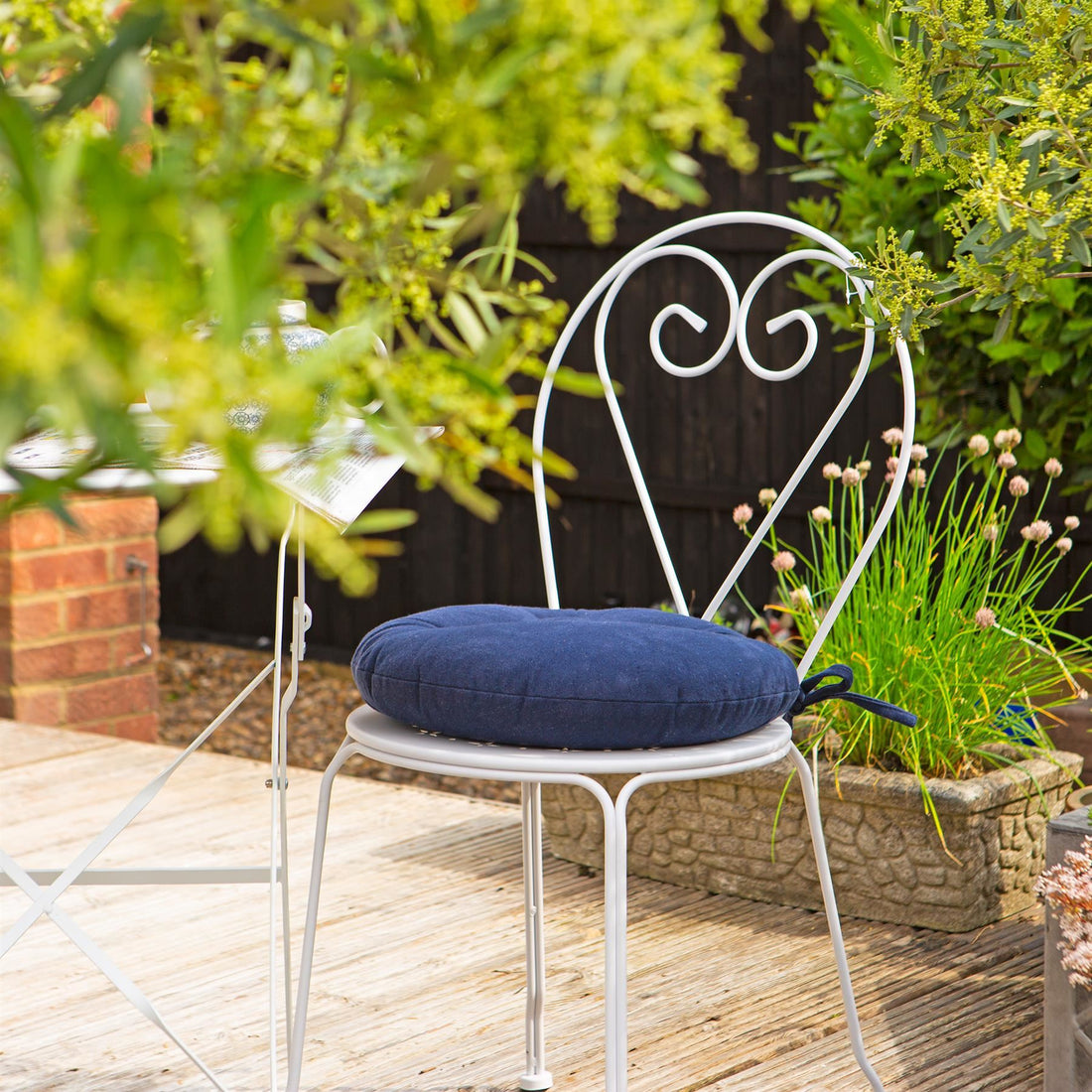 Blue 40cm Round Cotton Garden Chair Seat Cushion