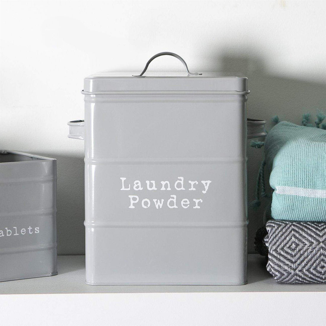 Grey 5.5L Vintage Metal Biscuit Tin with Labels