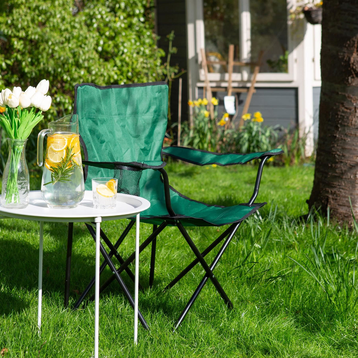 Folding Green Canvas Camping Chairs - Pack of 2