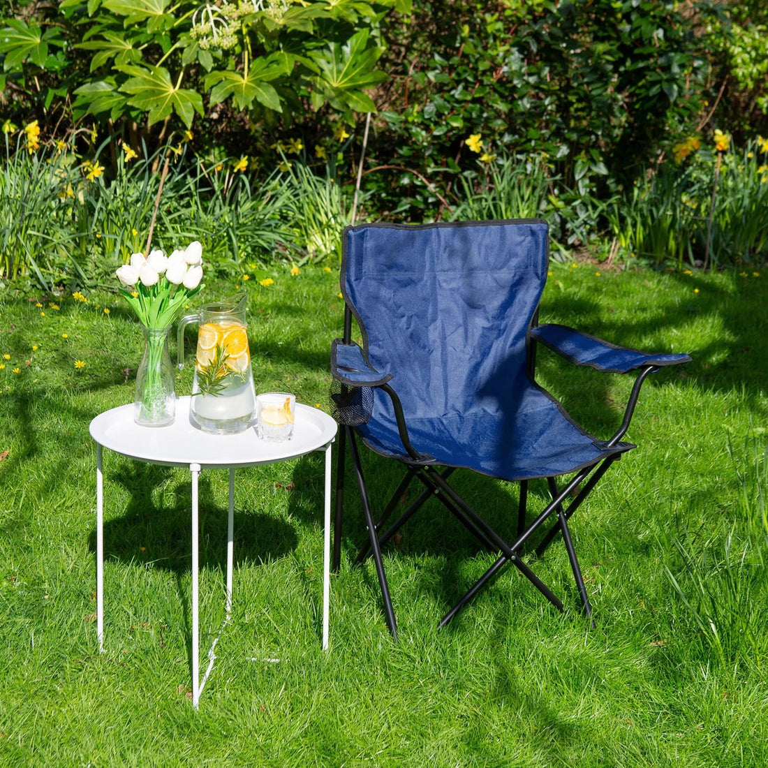 Folding Navy Canvas Camping Chairs - Pack of 2
