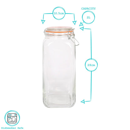 2L Square Glass Jar with Clip-Top Lid