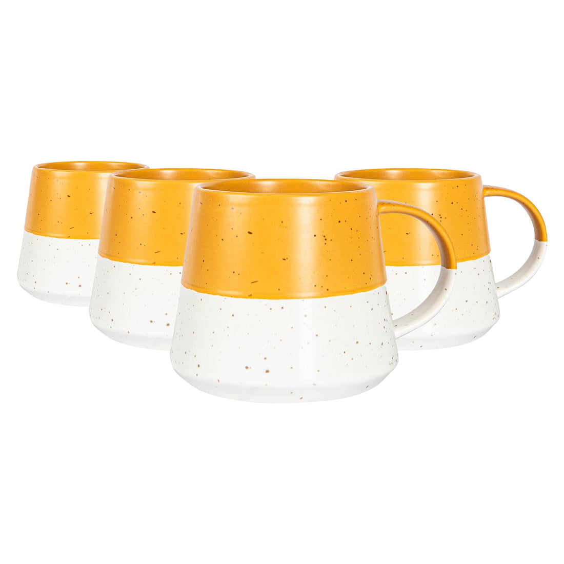 370ml Mustard Two-Tone Flecked Stoneware Belly Mugs - Pack of 4