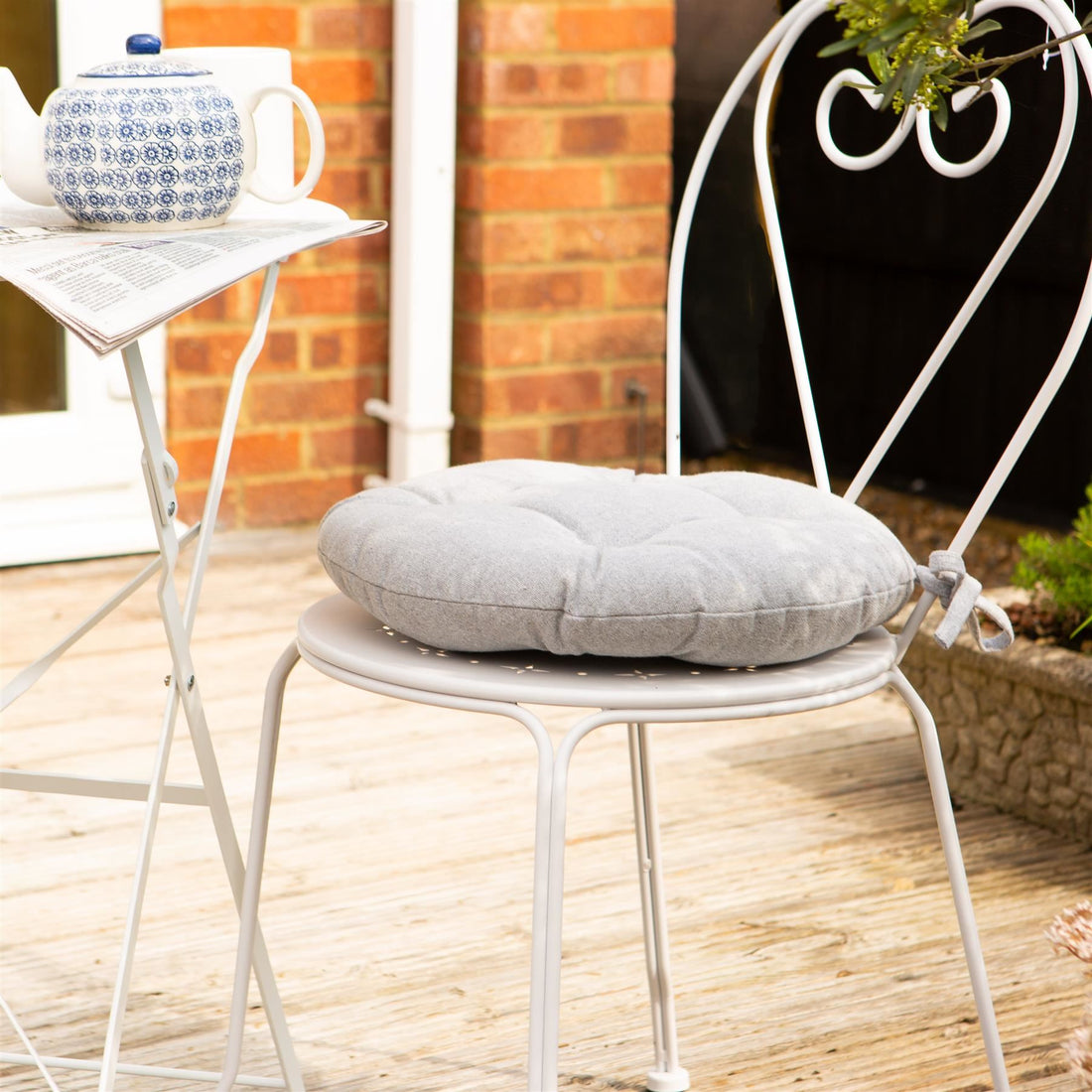 Grey 40cm Round Cotton Garden Chair Seat Cushion