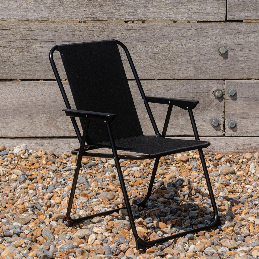 Black Folding Metal Beach Chairs - Pack of 2