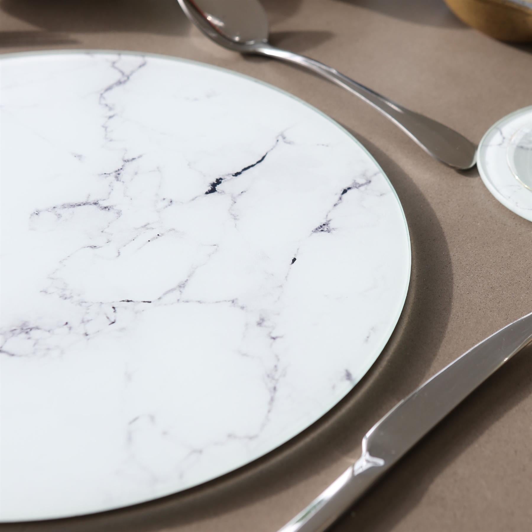 Round Glass Placemats - 30cm - Marble - Pack of 6