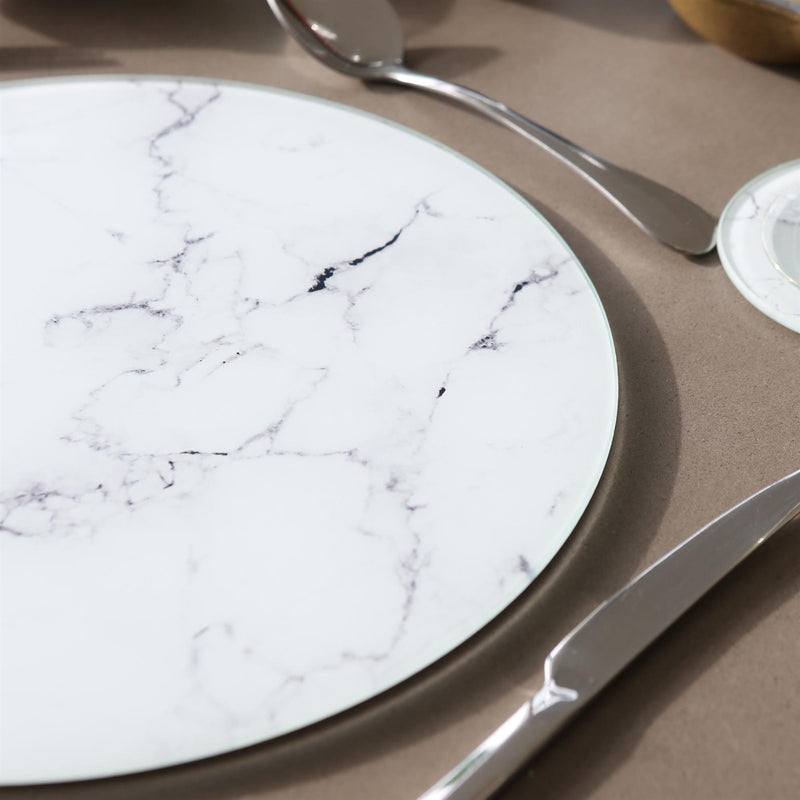 Round Glass Placemats - 30cm - Marble - Pack of 6 - By Harbour Housewares