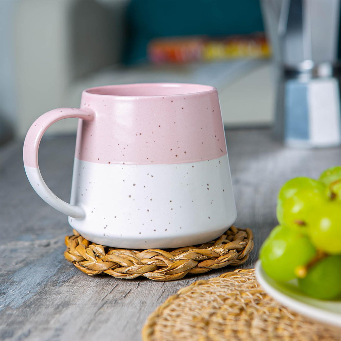 370ml Dusty Pink Two-Tone Flecked Stoneware Belly Mugs - Pack of 4