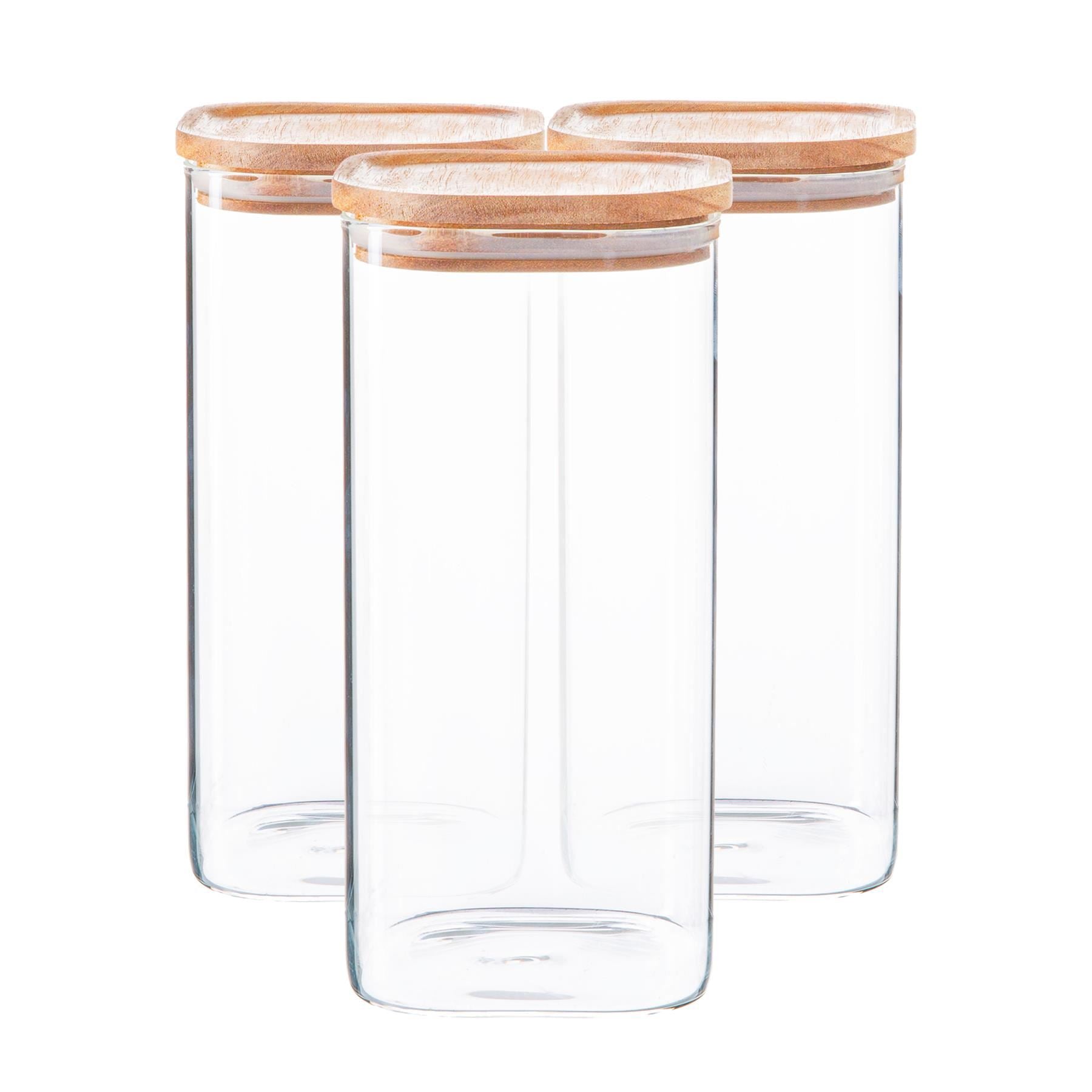 1.5L Square Glass Storage Jars with Wooden Lid - Pack of 3 - By Argon Tableware