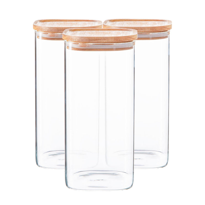 1.5L Square Glass Storage Jars with Wooden Lid - Pack of 3 - By Argon Tableware