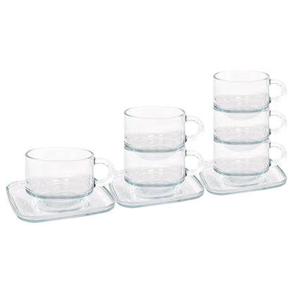 12pc 270ml Cozy Stacking Glass Coffee Cups &amp; Saucer Set - By LAV