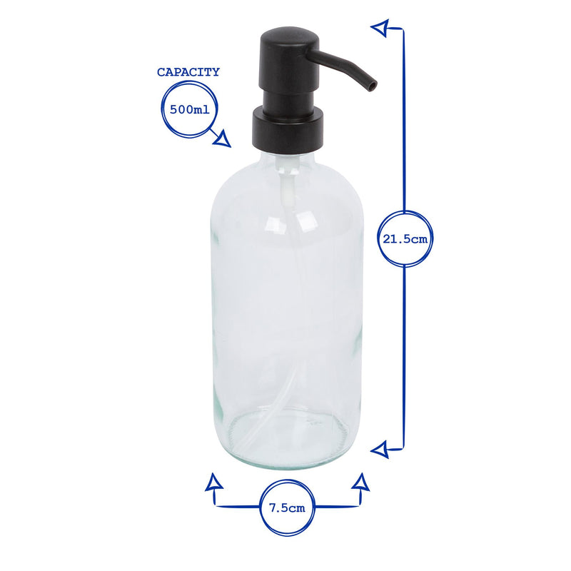 2pc Glass Soap Dispenser Set with Ceramic Tray & Labels - 500ml - By Harbour Housewares