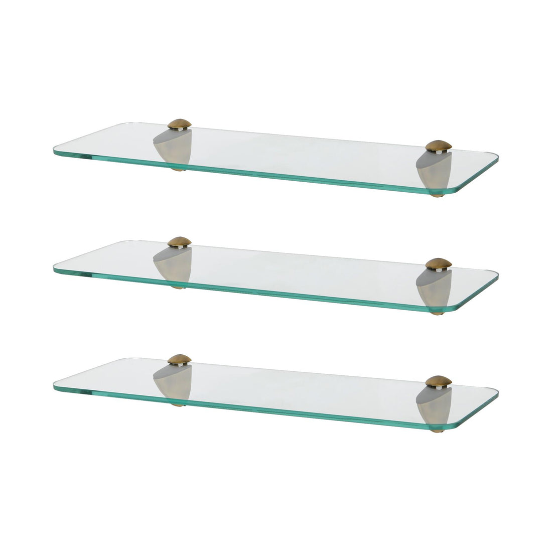 40cm Rounded Floating Glass Bathroom Shelves with Gold Brackets - Pack of 3